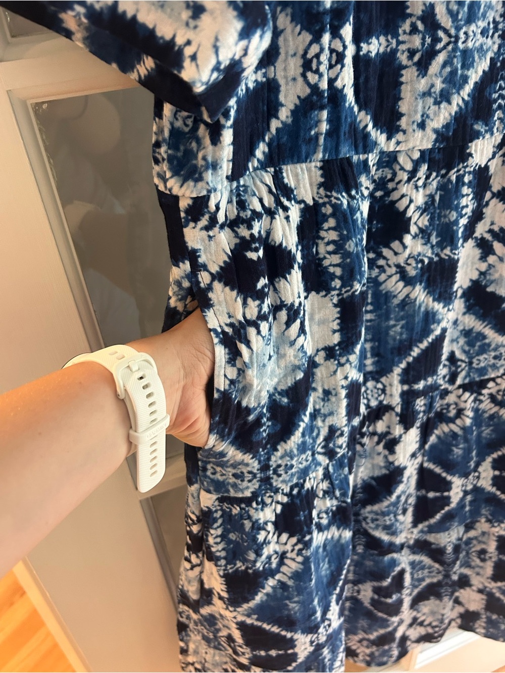 Chico's Blue and White Tie-Dye Gauze Midi Dress - Picture 7 of 9